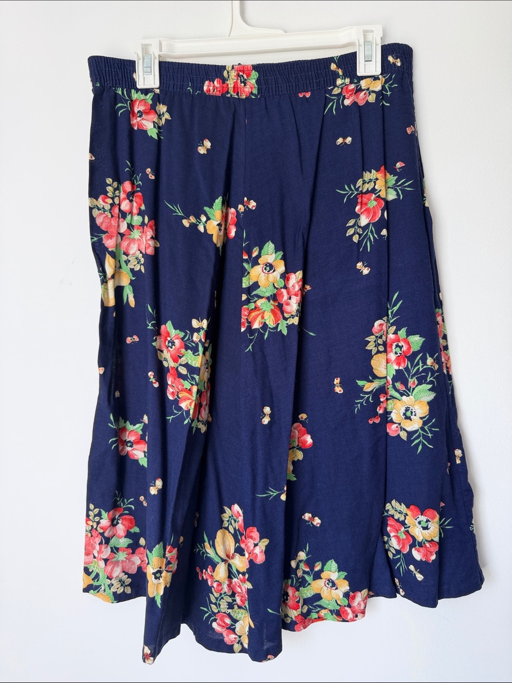 Vintage Navy Floral A-Line Skirt - Women's Floral Midi Skirt